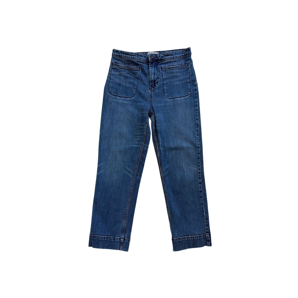 Free People Straight High Rise Tapered Cropped Denim Blue Jeans Size 29